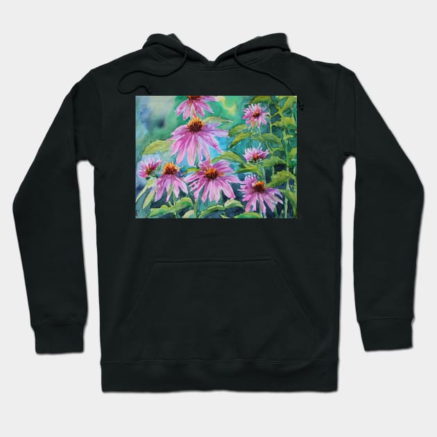 Echinacea Watercolor Painting Hoodie by SvitlanaProuty